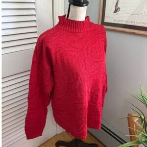 Vintage Gap Sweater Small Red Mock Neck Chunky Cotton Ramie Retro 90s Chic